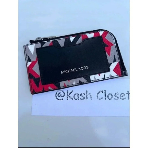 Michael Kors Mens Card case wallet Cooper Logo Zip Around Crimson - Picture 1 of 3